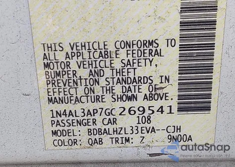 2016 Nissan Altima 2.5 Sr z USA, uszkodzony, nr VIN 1N4AL3AP7GC269541